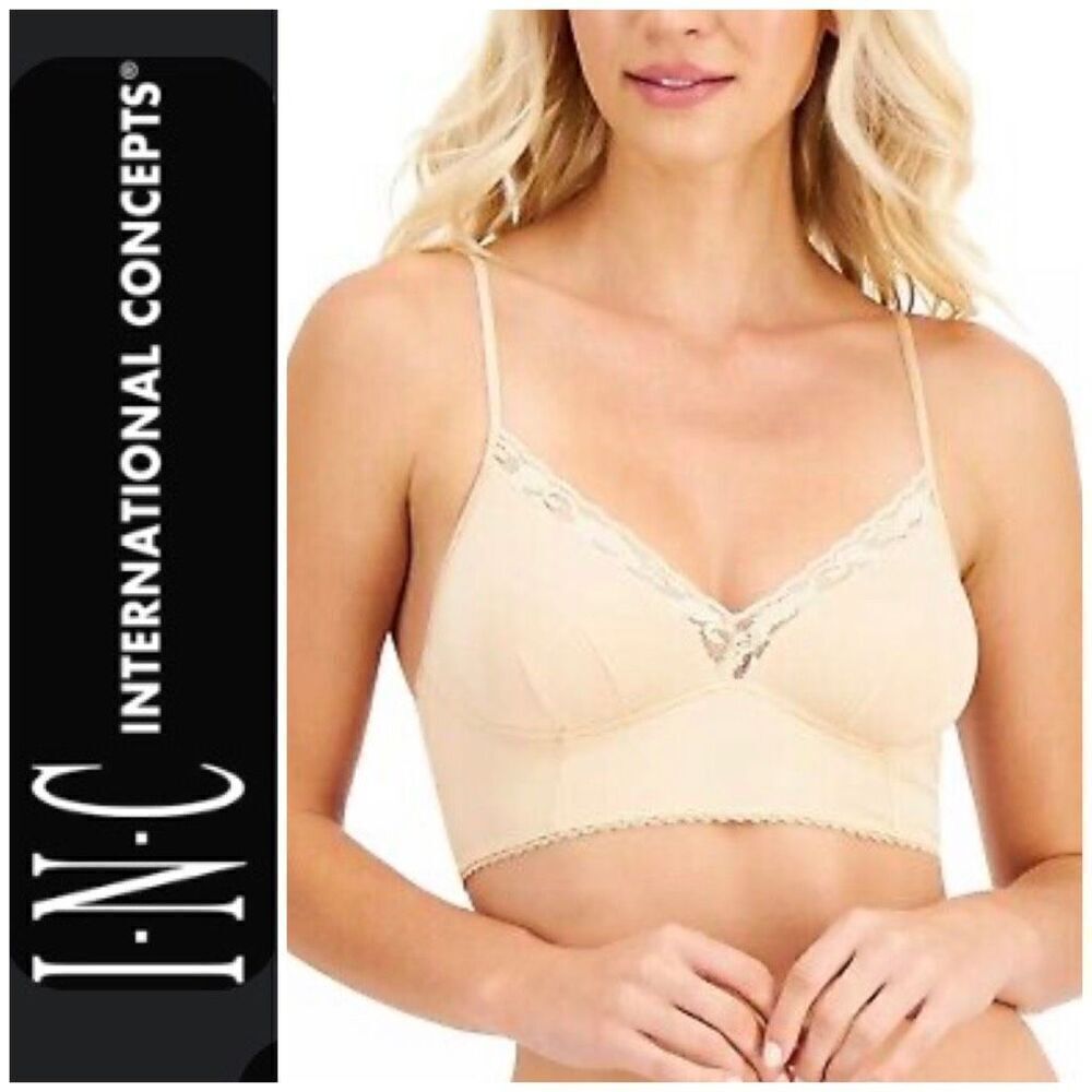 I.N.C. INTERNATIONAL CONCEPTS - NWT - L Sz Lg Lace-Trimmed Bralette/Almond Latte